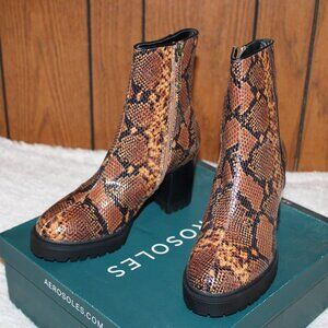 AEROSOLES "Ellie" Brown Snake Platform Boots size 8M womens